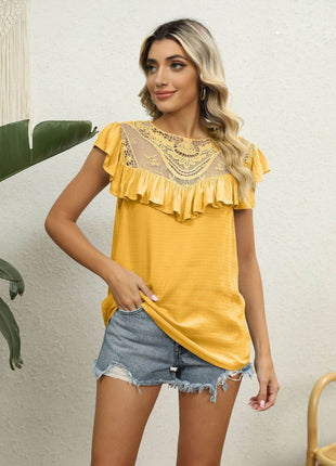 Spliced Lace Ruffled Blouse - MimiStylez