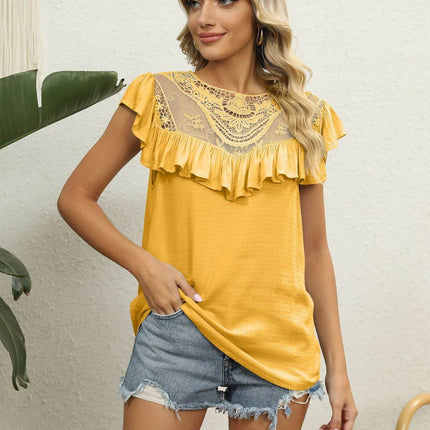 Spliced Lace Ruffled Blouse - MimiStylez