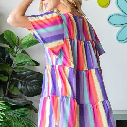 Heimish Full Size Short Sleeve Striped Tiered Top - MimiStylez