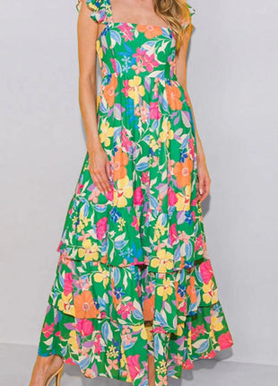 Tiered Ruffled Printed Sleeveless Dress - MimiStylez