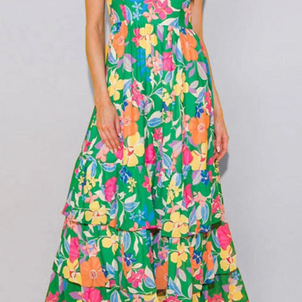 Tiered Ruffled Printed Sleeveless Dress - MimiStylez