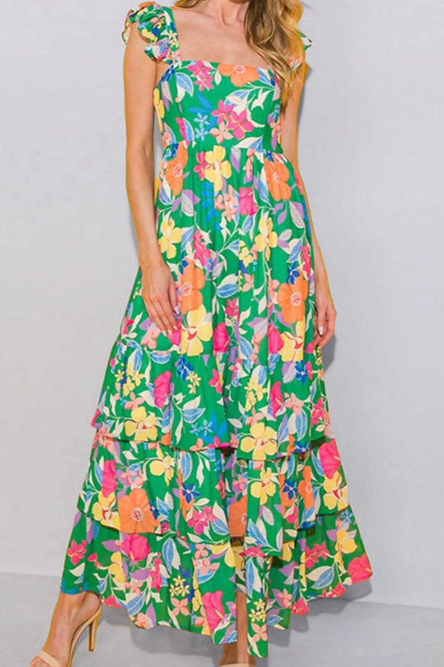Tiered Ruffled Printed Sleeveless Dress - MimiStylez