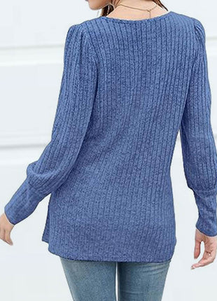 Decorative Button Square Neck Top - MimiStylez