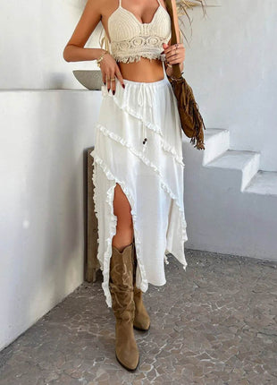 Devine Slit Drawstring Ruffled Skirt - MimiStylez