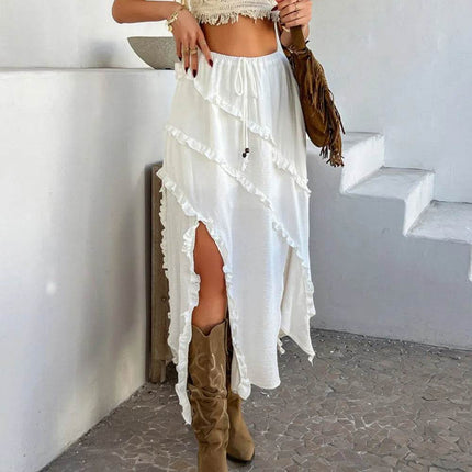 Devine Slit Drawstring Ruffled Skirt - MimiStylez