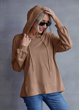 Drawstring Pocketed Dropped Shoulder Hoodie - MimiStylez