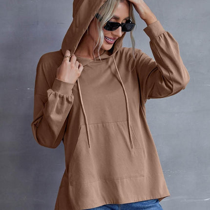 Drawstring Pocketed Dropped Shoulder Hoodie - MimiStylez