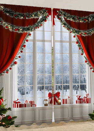 2PCs Curtain Christmas Series Curtain 3D Digital Printing