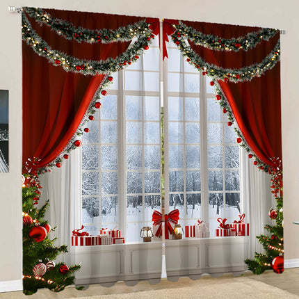 2PCs Curtain Christmas Series Curtain 3D Digital Printing