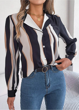 Printed Button Up Long Sleeve Shirt - MimiStylez
