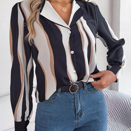 Printed Button Up Long Sleeve Shirt - MimiStylez