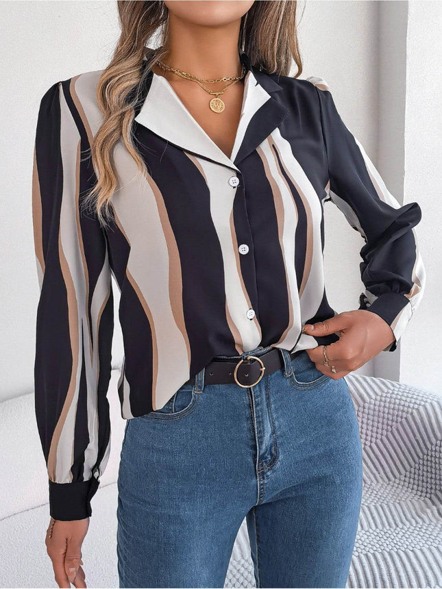 Printed Button Up Long Sleeve Shirt - MimiStylez