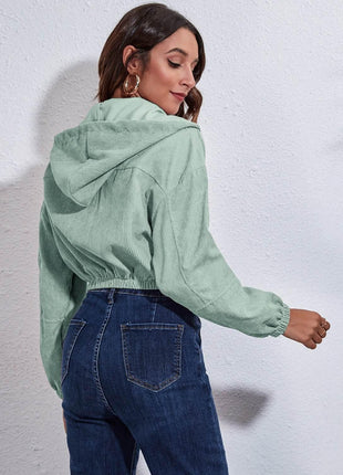 Drawstring Hooded Zip Up Jacket with Pockets - MimiStylez