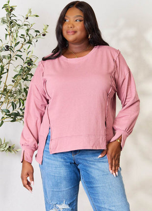 Culture Code Full Size Round Neck Exposed Seam Slit Top - MimiStylez