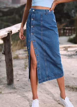 Button Down Denim Skirt - MimiStylez