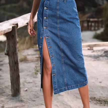 Button Down Denim Skirt - MimiStylez
