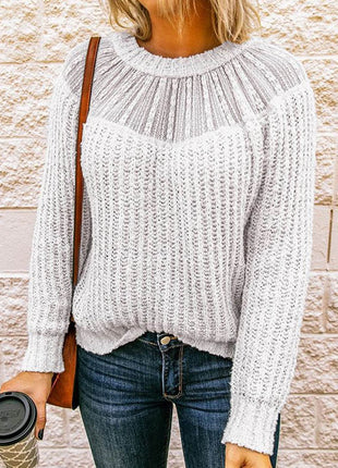 Round Neck Rib-Knit Sweater - MimiStylez