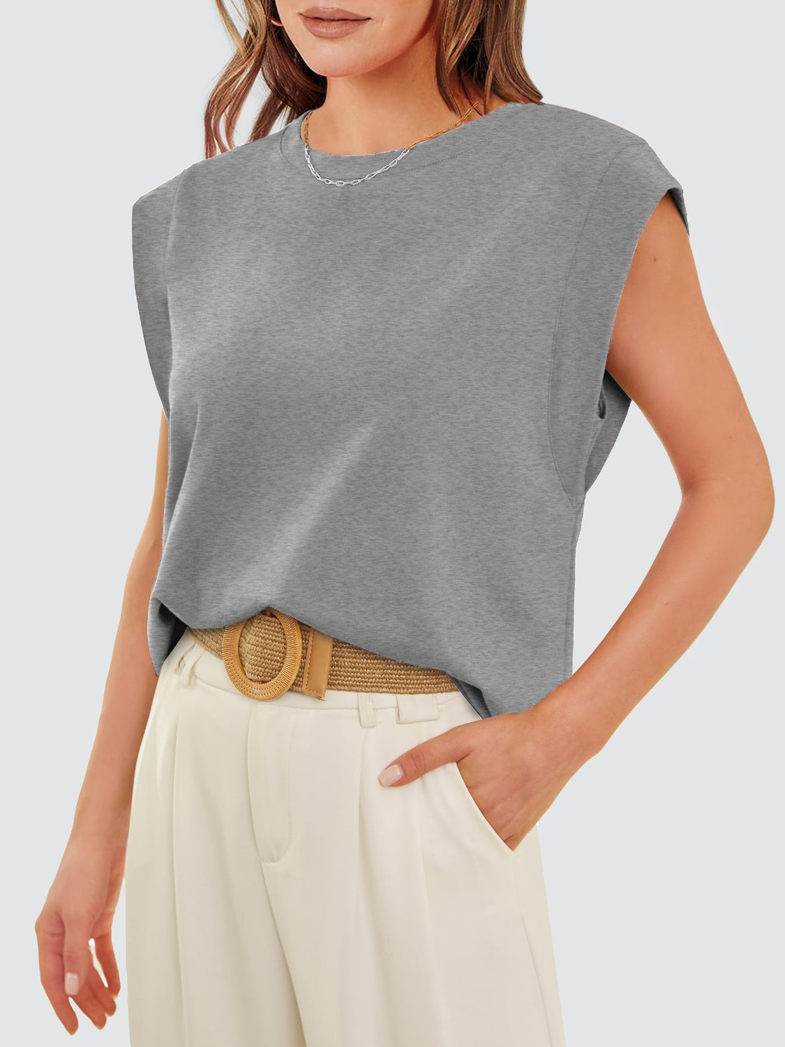 Round Neck Cap Sleeve Tank