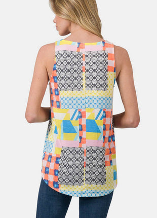 Zenana Printed Round Neck Curved Hem Tank - MimiStylez