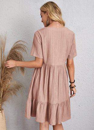 Full Size V-Neck Short Sleeve Dress - MimiStylez
