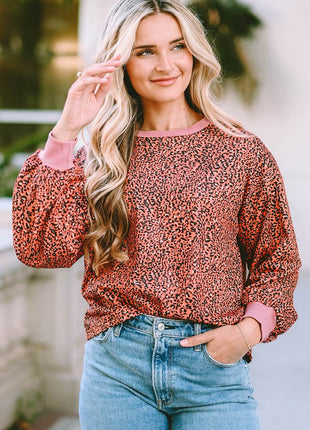 Leopard Round Neck Long Sleeve Sweatshirt - MimiStylez