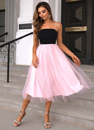 Two-Tone Spaghetti Strap Mesh Dress - MimiStylez