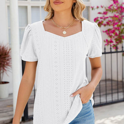 Eyelet Puff Sleeve T-Shirt - MimiStylez