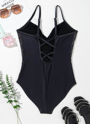 Embroidered V-Neck One-Piece Swimwear - MimiStylez