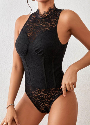 Mock Neck Sleeveless Lace Bodysuit - MimiStylez