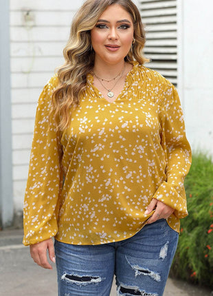 Plus Size Notched Neck Smocked Blouse - MimiStylez