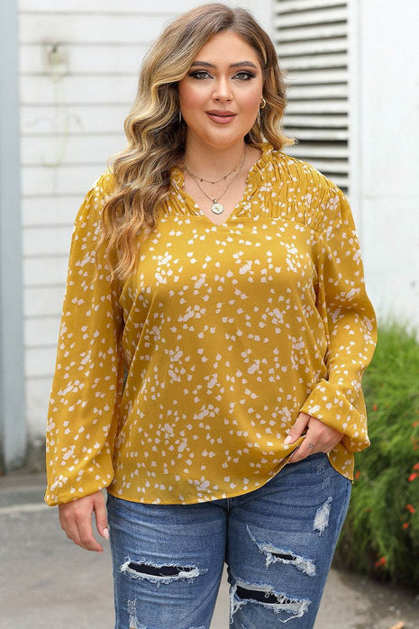 Plus Size Notched Neck Smocked Blouse - MimiStylez