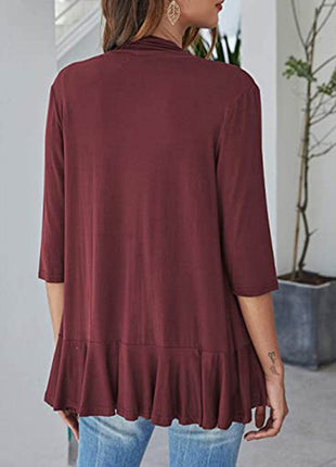 Open Front Three-Quarter Sleeve Cardigan - MimiStylez