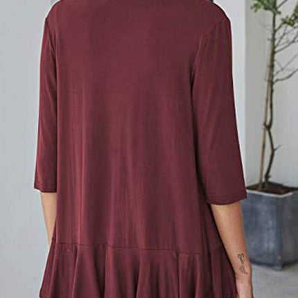 Open Front Three-Quarter Sleeve Cardigan - MimiStylez