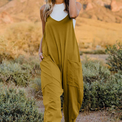 Double Take Full Size V-Neck Sleeveless Jumpsuit with Pockets - MimiStylez