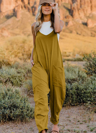 Double Take Full Size V-Neck Sleeveless Jumpsuit with Pockets - MimiStylez