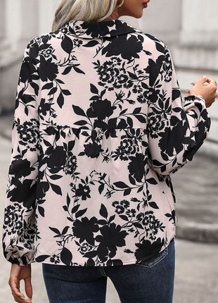 Printed Tie Neck Balloon Sleeve Blouse - MimiStylez
