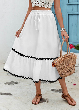 Tied Contrast Trim High Waist Skirt - MimiStylez