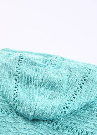 Zip-Up Raglan Sleeve Openwork Hooded Cardigan - MimiStylez