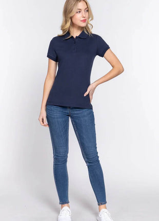 ACTIVE BASIC Full Size Classic Short Sleeve Polo Top - MimiStylez