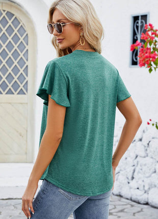V-Neck Flutter Sleeve T-Shirt - MimiStylez