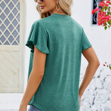 V-Neck Flutter Sleeve T-Shirt - MimiStylez