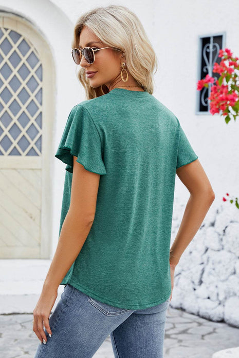 V-Neck Flutter Sleeve T-Shirt - MimiStylez
