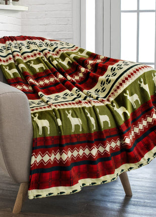Christmas Holiday Reindeer Snowflake Print Flannel Winter Warm Decorative Blanket
