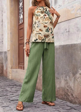 Printed Tank Top and Wide Leg Pants Set - MimiStylez