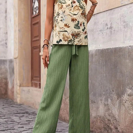 Printed Tank Top and Wide Leg Pants Set - MimiStylez
