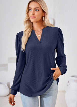 V-Neck Puff Sleeve Blouse - MimiStylez