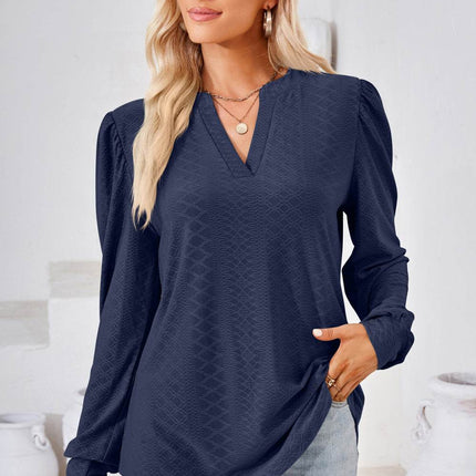 V-Neck Puff Sleeve Blouse - MimiStylez