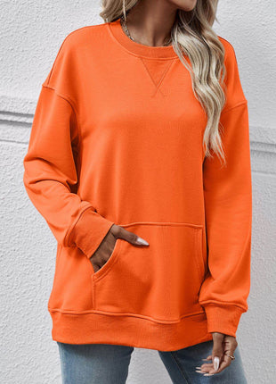Round Neck Long Sleeve Sweatshirt - MimiStylez