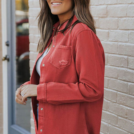 Distressed Raw Hem Snap Down Denim Jacket - MimiStylez