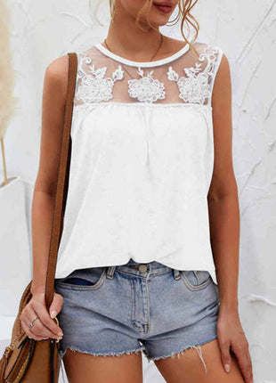 Lace Detail Round Neck Tank - MimiStylez